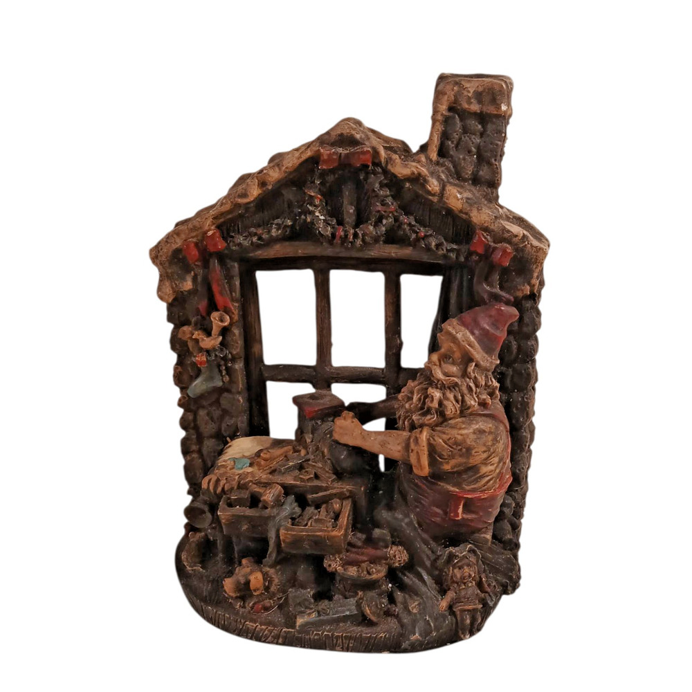 Vtg. Santa’s Workshop‎ Cabin Window Resin Figurine Santa at Workbench Christmas
